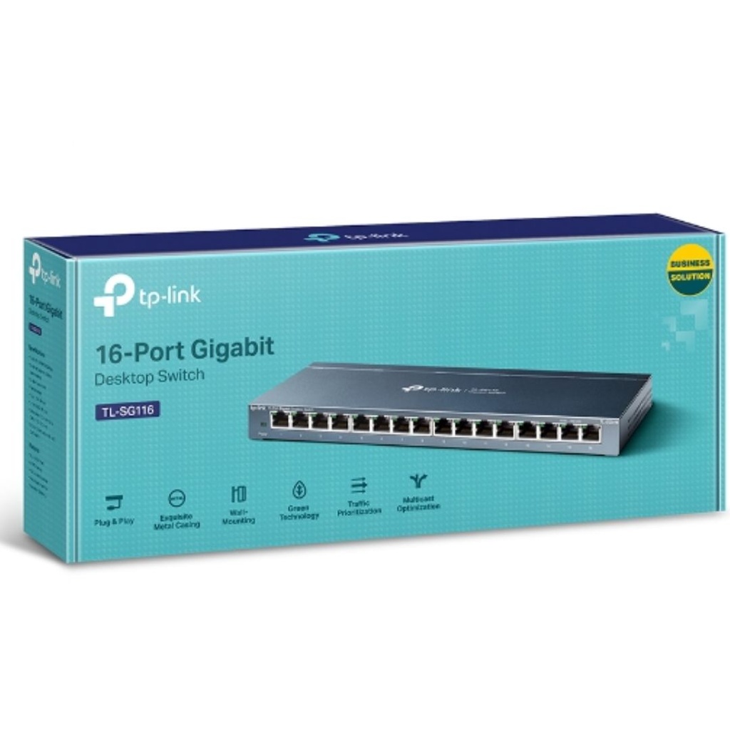 NWTL-SG116 TP-Link TL-SG116 16-Port Gigabit Unmanaged Desktop/Wall Mounting Switch 32Gbps Capacity 23.81Mpps 8K MAC 4.1Mb Buffer Fanless