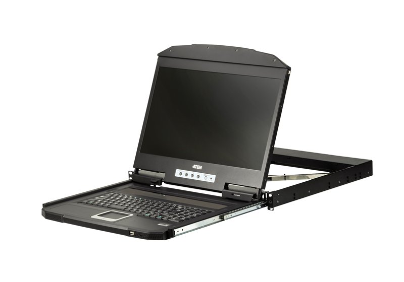 KVA-CL-3100NX Aten Rackmount Single Rail LCD Console VGA USB w/ 18.5' LCD Display, 1x Custom KVM Cable Included, 1366x768@60hz Display, LED Illumination