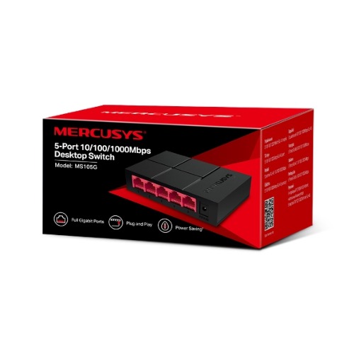 NWMS-MS105G Mercusys MS105G 5-Port Gigabit Desktop Switch, 5x Gigabit Ports, Compact Design, Plug N Play, Green Ethernet Technology