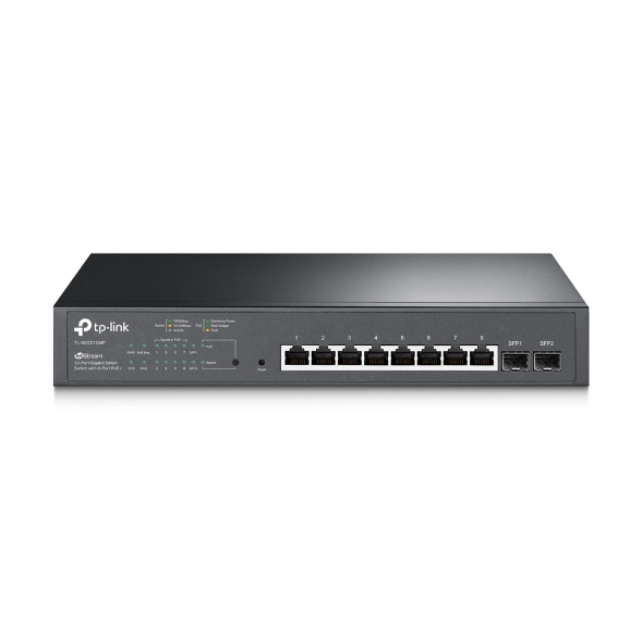 NWTL-SG2210MP TP-Link SG2210MP 10-Port Gigabit Smart Switch with 8-Port PoE+ 1xFan 14.9Mpps Support Omada SDN, 802.1p CoS/DSCP QOS, IGMP Snoop Rack Mountable