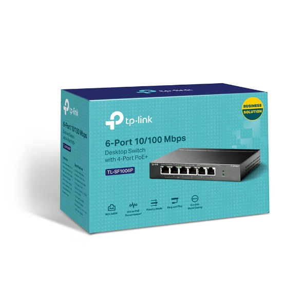 NWTL-SF1006P (CH)TP-Link TL-SF1006P 6-Port 10/100Mbps Desktop Switch with 4-Port PoE+, Up To 67W For all PoE Ports, Up To 30W Each PoE Port