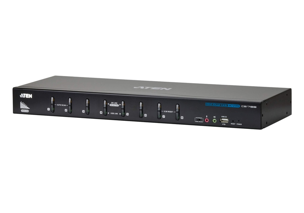 KVA-CS1788-AT-U-V Aten 8 Port USB DVI Dual Link KVM Switch, Video DynaSync, 2.1 Audio, multi-display support by stacking up to four CS1788 units, Mouse and Keyboard emu