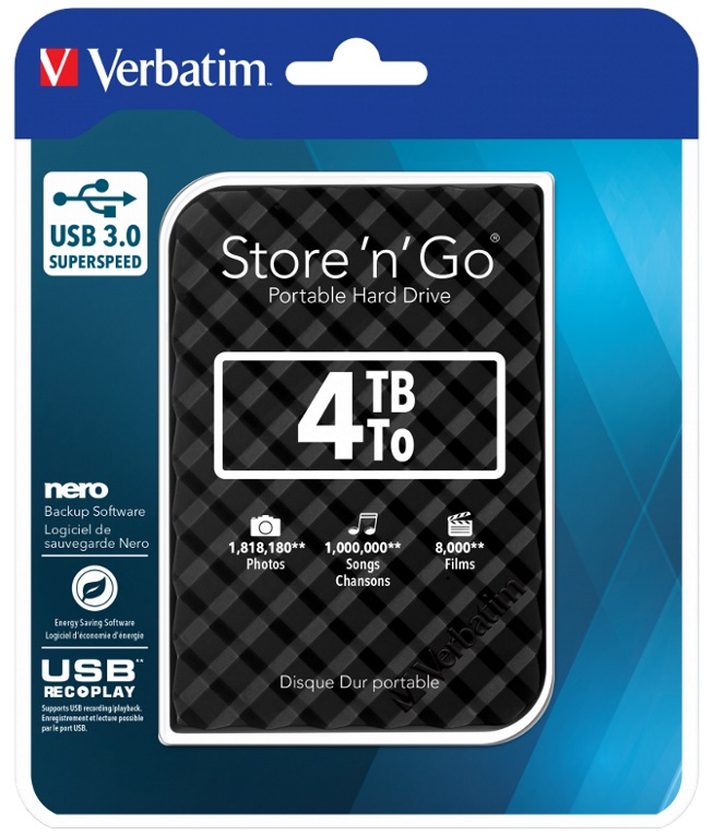 [HXV-4TBG4BLACK] HXV-4TBG4BLACK Verbatim 4TB 2.5' USB 3.0 Black Store'n'Go HDD Grid Design.