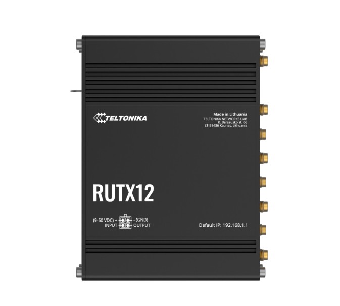 NHT-RUTX12 Teltonika RUTX12 Dual LTE CAT 6 Industrial Cellular Router, Dual SIM CAT6 4G LTE Router/Firewall with Dual Band WiFi 5, PSU included