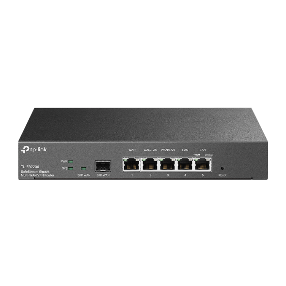 NWTL-ER7206 (CH)TP-Link TL-ER7206 Omada SafeStream Gigabit Multi-WAN VPN Router, 4 WAN Ports: 1 Gigabit SFP WAN port, 1 Gigabit RJ45 WAN Port, 2 Gigabit WAN/LAN