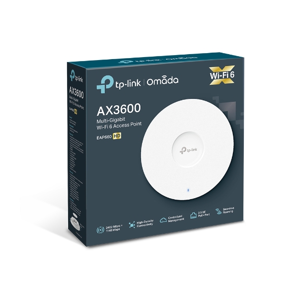 NWTL-EAP660HD (CH)TP-Link EAP660 HD Omada AX3600 Wireless Dual Band Multi-Gigabit Ceiling Mount Access Point, 2402Mbps @ 5GHz  POE+, SNMP, MU-MIMO, QoS, Mount