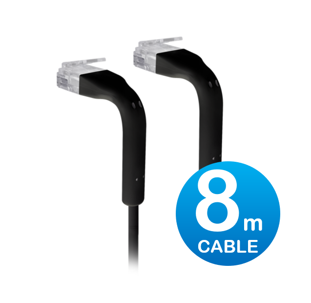 NHU-UC-PATCH-8M-BK UniFi Patch Cable 8m Black, Both End Bendable to 90 Degree, RJ45 Ethernet Cable, Cat6, Ultra-Thin 3mm Diameter U-Cable-Patch-8M-RJ45-BK
