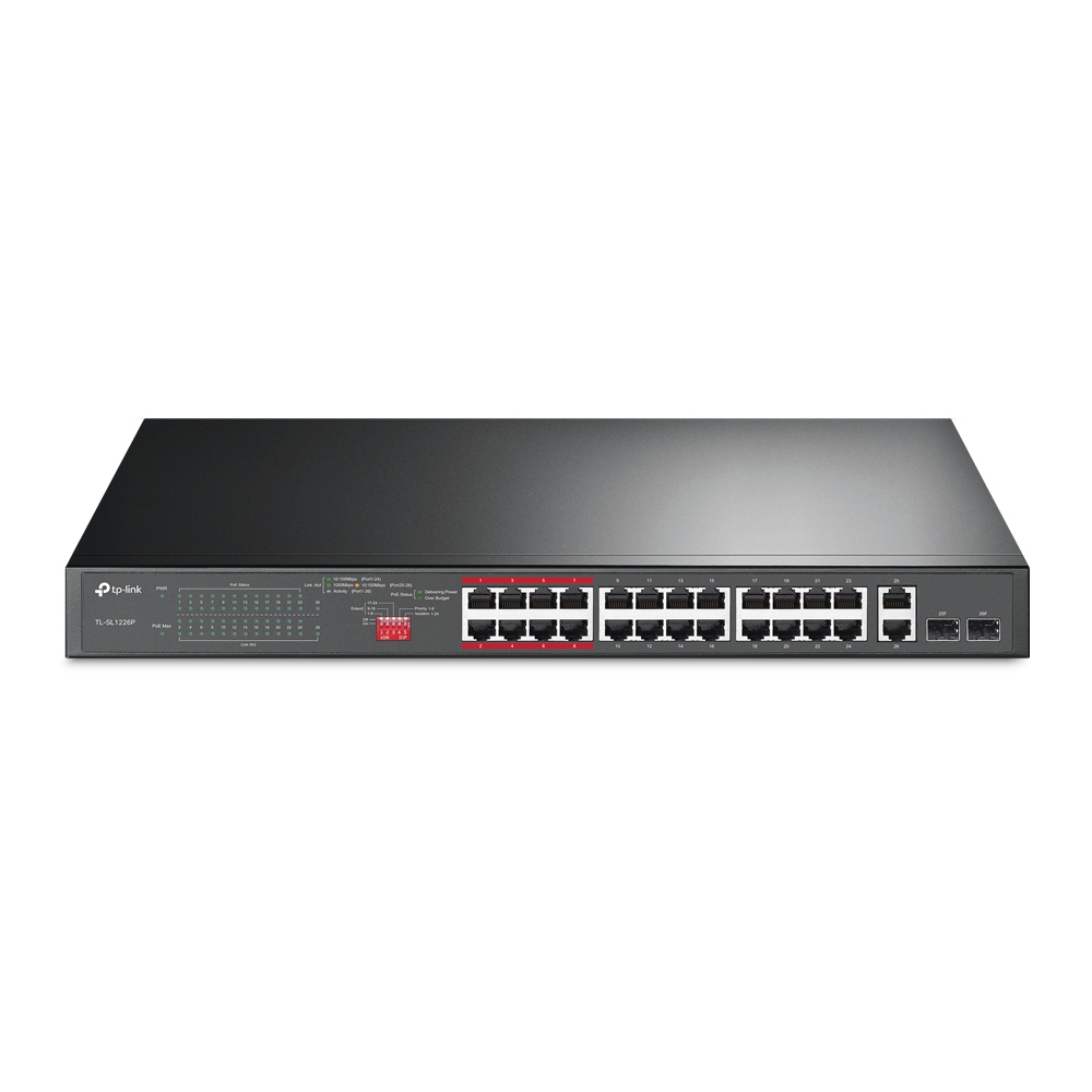 NWTL-SL1226P TP-Link TL-SL1226P 24-Port 10/100Mbps + 2-Port Gigabit Unmanaged PoE+ Switch , Up To 250W For all PoE Ports, Up To 30W Each PoE Port