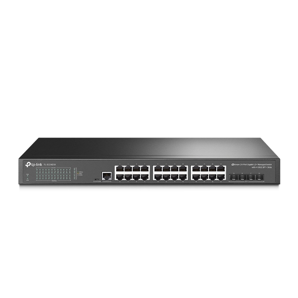 NWTL-SG3428X TP-Link SG3428X JetStream 24-Port Gigabit L2+ Managed Switch with 4 10GE SFP+ Slots IGMP Snooping Omada Rack Mountable Fanless