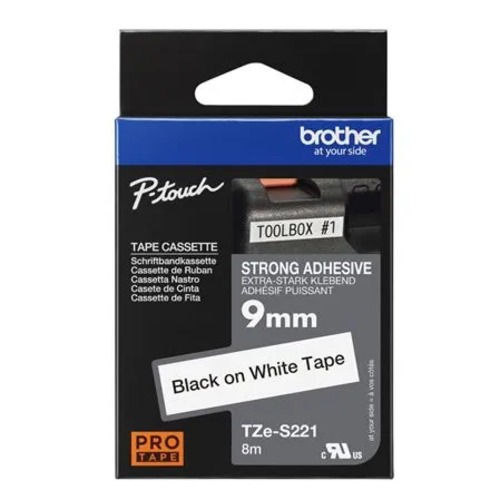 COB-TZE-S221 Brother 9mm Black on White Adhesive TZE Tape