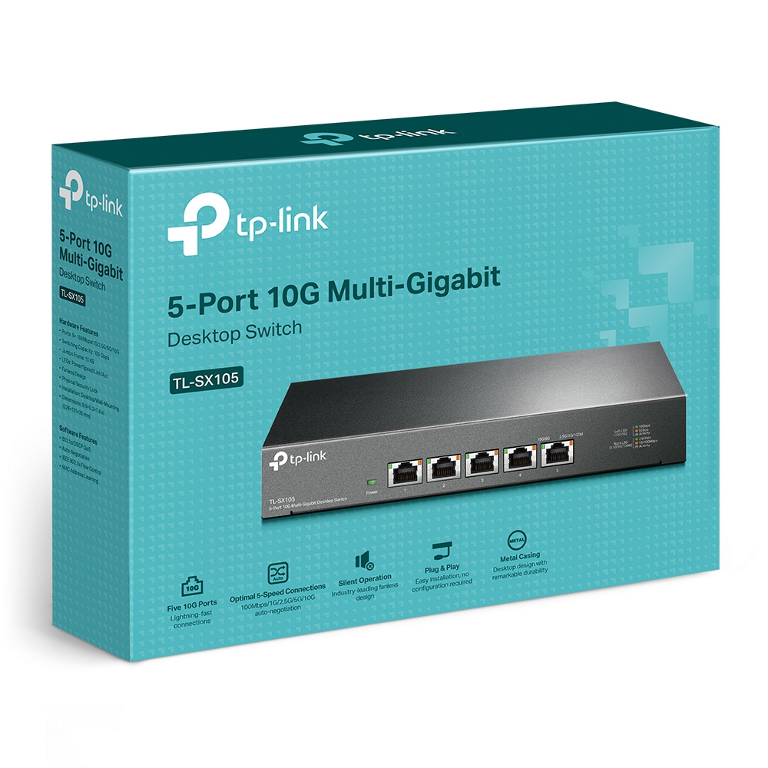 NWTL-SX105 TP-Link TL-SX105 5-Port 10G Desktop Switch, up to 100 Gbps switching capacity, Auto-negotiation, Silent Operation, Metal Casing