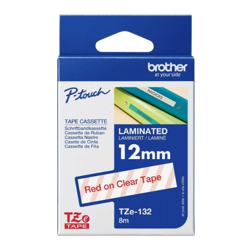 COB-TZE-132 Brother TZE-132 12MM RED ON CLEAR TZE TAPE
