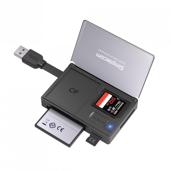 USSI-CR309 Simplecom CR309 3-Slot SuperSpeed USB 3.0 Card Reader with Card Storage Case