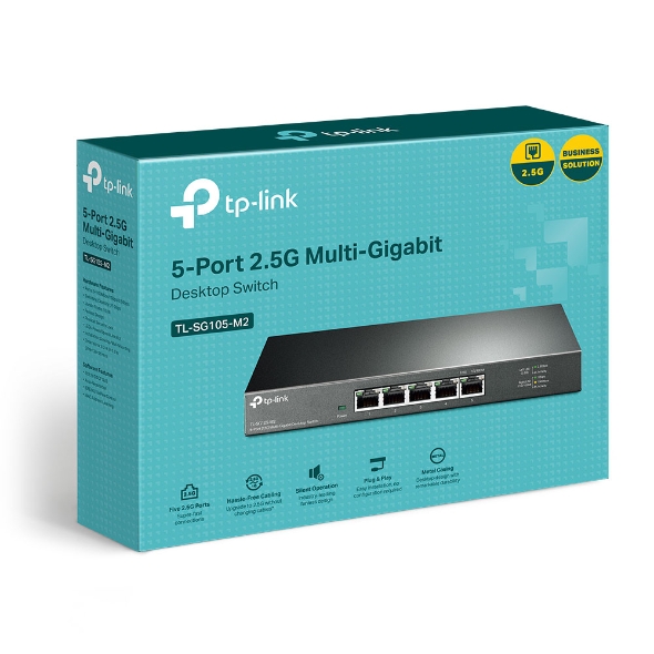 NWTL-SG105-M2 TP-Link TL-SG105-M2 5-Port 2.5G Desktop Switch, Up To 25G Switching Capacity, Connects 2.5G NAS/Server, 2.5G WiFi 6 AP, 4K Video, Wall-Mountable, 5YW