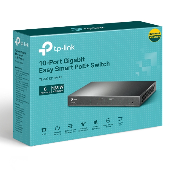 NWTL-SG1210MPE TP-Link TL-SG1210MPE 10-Port Gigabit Easy Smart Switch with 8-Port PoE+PORT: 8× Gigabit PoE+ Ports, 2x Gigabit Non-PoE Ports, 1× Combo Gigabit SFP S