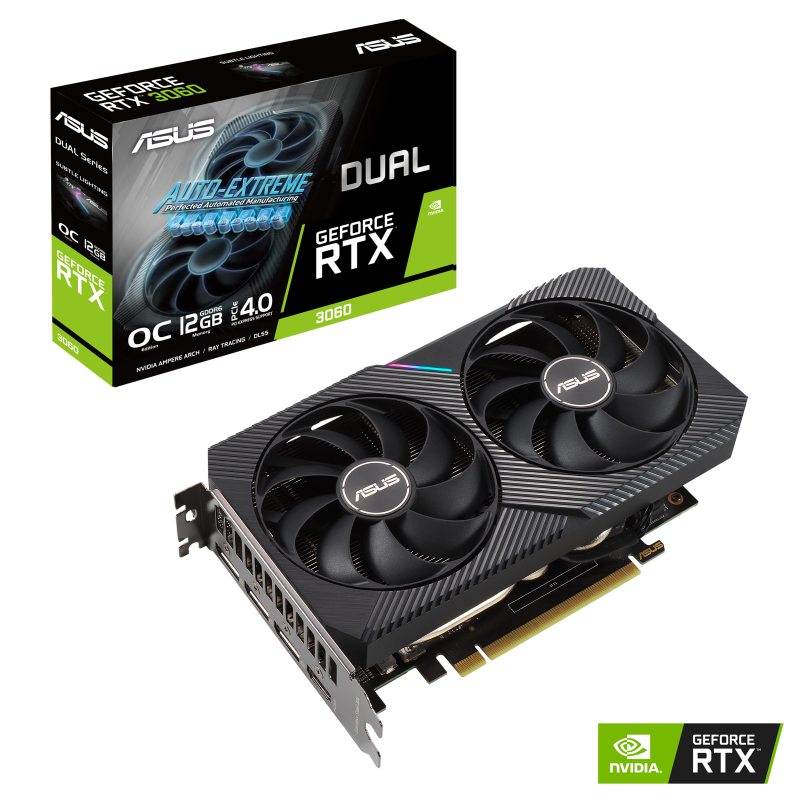 VCA-RTX3060-O12GDUV2 ASUS nVidia GeForce DUAL-RTX3060-O12G-V2 RTX3060 V2 12GB GDDR6 OC Edition,1867 Mhz Boost, 1xHDMI 2.1 3xDP  1.4a (LHR)