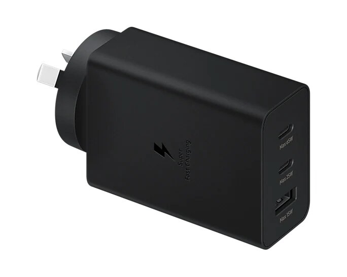 [MPA-SG-65WWCT-BLK] MPA-SG-65WWCT-BLK Samsung 65W PD Power Adapter Trio - Black(EP-T6530NBEGAU),3-in-1 Wall Charger(2 x USB-C, USB-A), Versatile Compatiblity, 1 Year Warranty