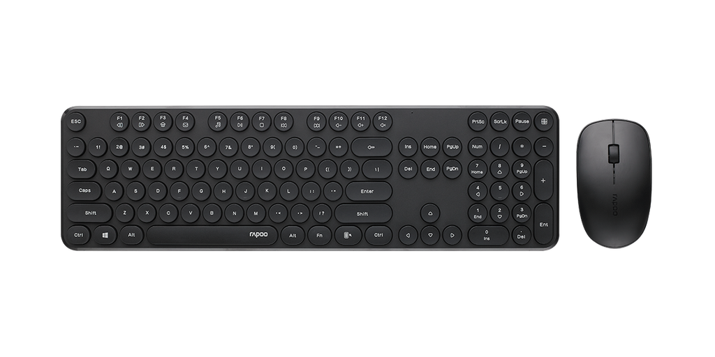 [KBRP-X260S-BLACK] KBRP-X260S-BLACK RAPOO Wireless Stylish, Spill-Resistant, Retro Style Round Key, 1000DPI, 2.4G Connection, 10M Range, Nano Receiver, Optical Mouse & Keyboard Black