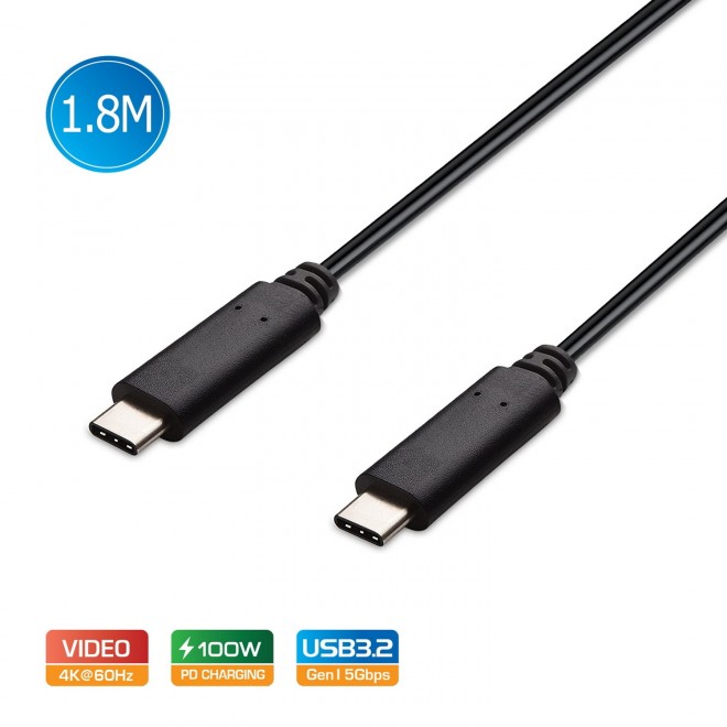 CBSI-CA519 Simplecom CA519 USB-C to USB-C Cable USB 3.2 Gen1 5A 100W PD 4K@60Hz 1.8M