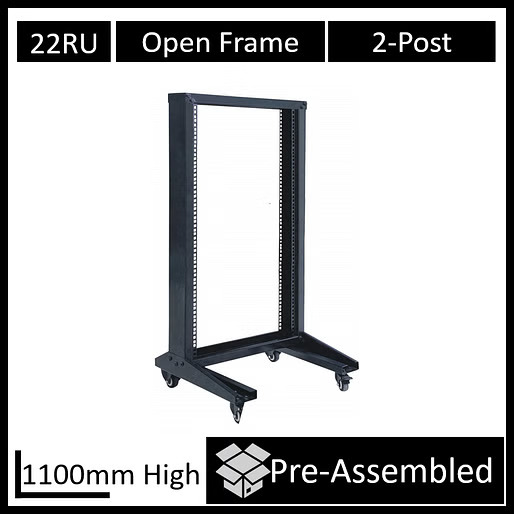 RCLDR-2P600-22U-FP LDR Flat Packed 22U 2-Post Open Frame Rack, Black Metal Construction