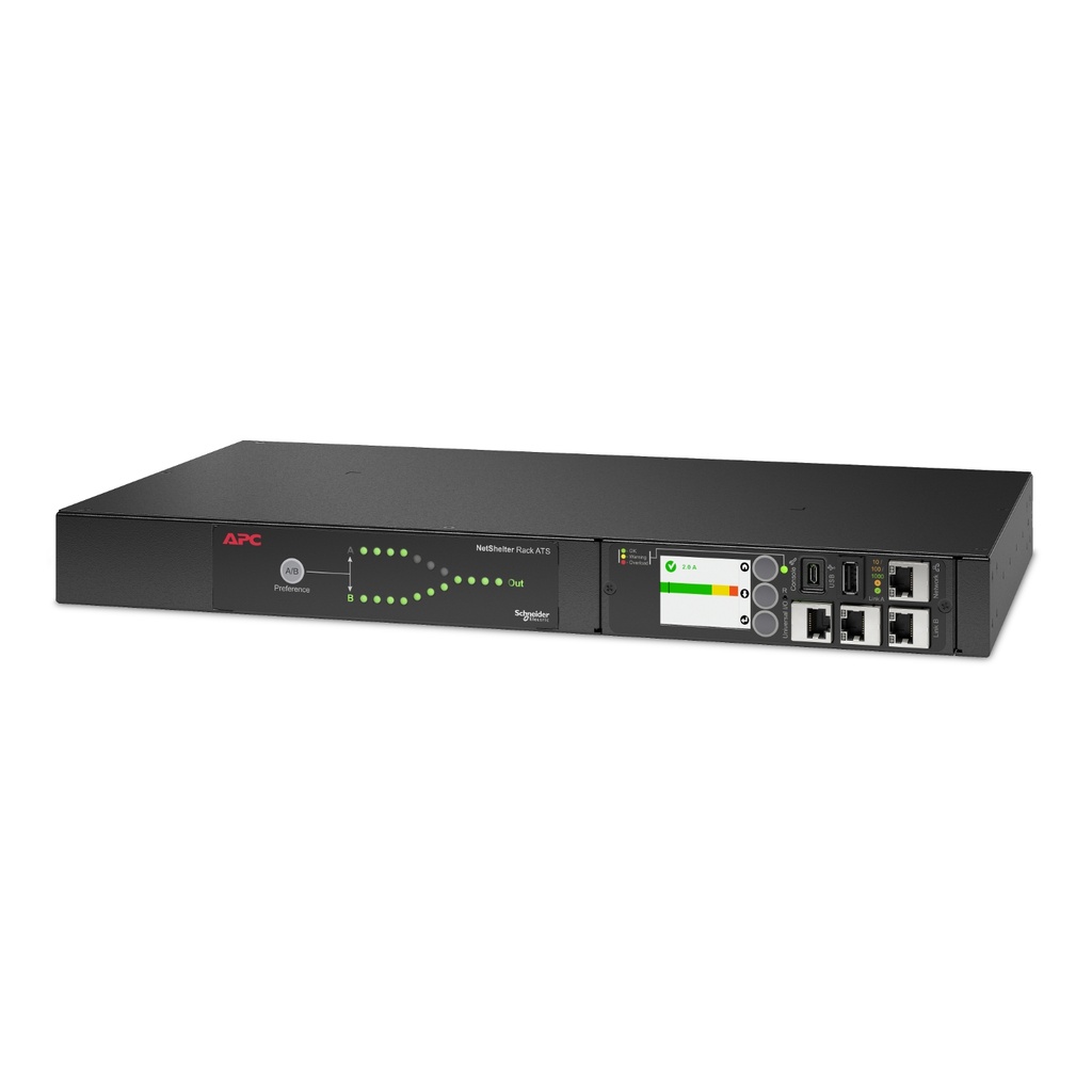 UPAPC-AP4421A APC Netshelter Rack Automatic Transfer Switch, 1U, 10A, 230V, C14 IN, 12 C13 OUT, 50/60Hz