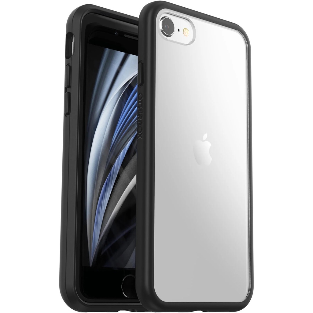 MPA-OB-AISERCCBLK OtterBox React Apple iPhone SE (3rd & 2nd Gen) and iPhone 8/7 Case Black Crystal (Clear/Black) - (77-80951), DROP+ Military Standard, 7 Years Warranty