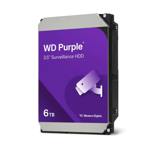 [HAWD-PP35-6TB4] HAWD-PP35-6TB4 Western Digital WD Purple 6TB 3.5' Surveillance HDD 5400RPM 64MB SATA3 175MB/s 180TBW 24x7 64 Cameras AV NVR DVR 1.5mil MTBF 3yrs