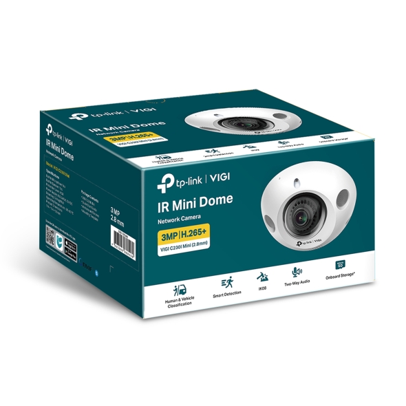 NWTL-VIGI-C230IMINI TP-Link VIGI 3MP C230I Mini(2.8mm) IR Mini Dome Network Camera, 2.8mm Ultra-wide Angle Lens, Smart Detection, 3YW