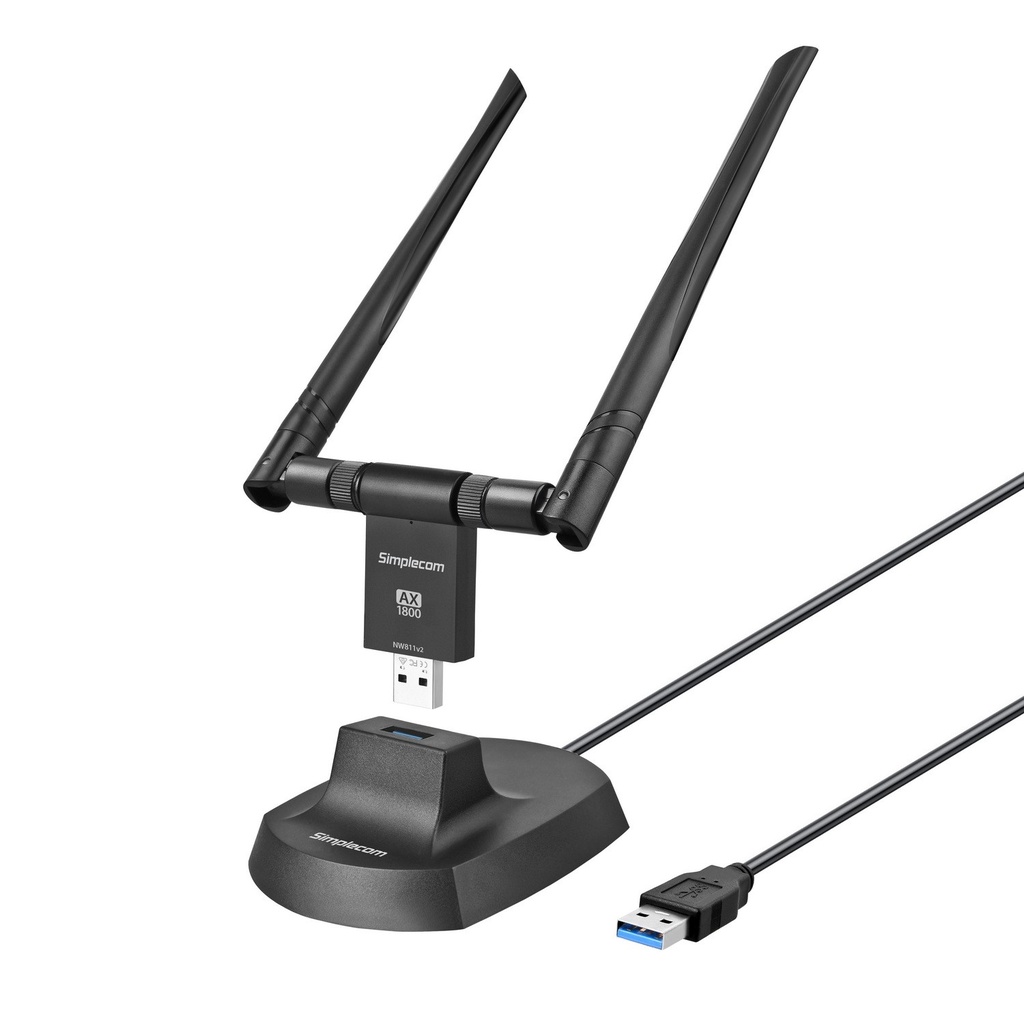 HXSI-NW811V2 (LS)Simplecom NW811v2 AX1800 Dual Band WiFi 6 USB Adapter 802.11ax with 2x 5dBi High Gain Antennas