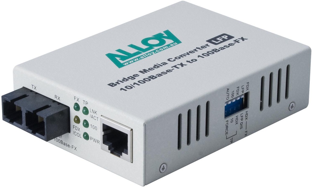 NHA-FCR200SC.10015 Alloy FCR200SC.10015  10/100Base-TX to 100Base-FX Single Mode Fibre (SC) 1550nm Converter Switch module with LFP via FEF or FM. 100Km. MOQ 10 units