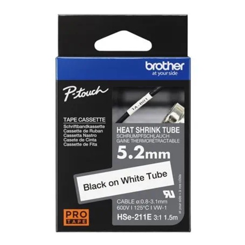 COB-HSE-211E Brother HSE-211E 5.2MM BLACK ON WHITE HEAT SHRINK TUBE CATRIDGE (compatible with PT-E300VP/E550WVP/D800W/P750W/P900W/P950NW)
