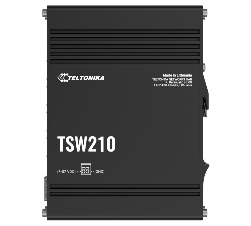 NHT-TSW210-DIN-RAIL Teltonika TSW210 Industrial Ethernet Switch, 2x SFP Ports, 8x Gigabit Ethernet Ports with speeds of up to 1000 Mbps, DIN Rail, PSU excluded