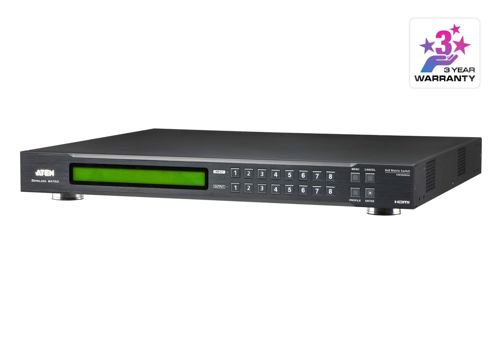 KVA-VM5808HA Aten 8 x 8 HDMI Matrix Switch with Scaler, Seamless Switching, FrameSync and Intuituve web GUI