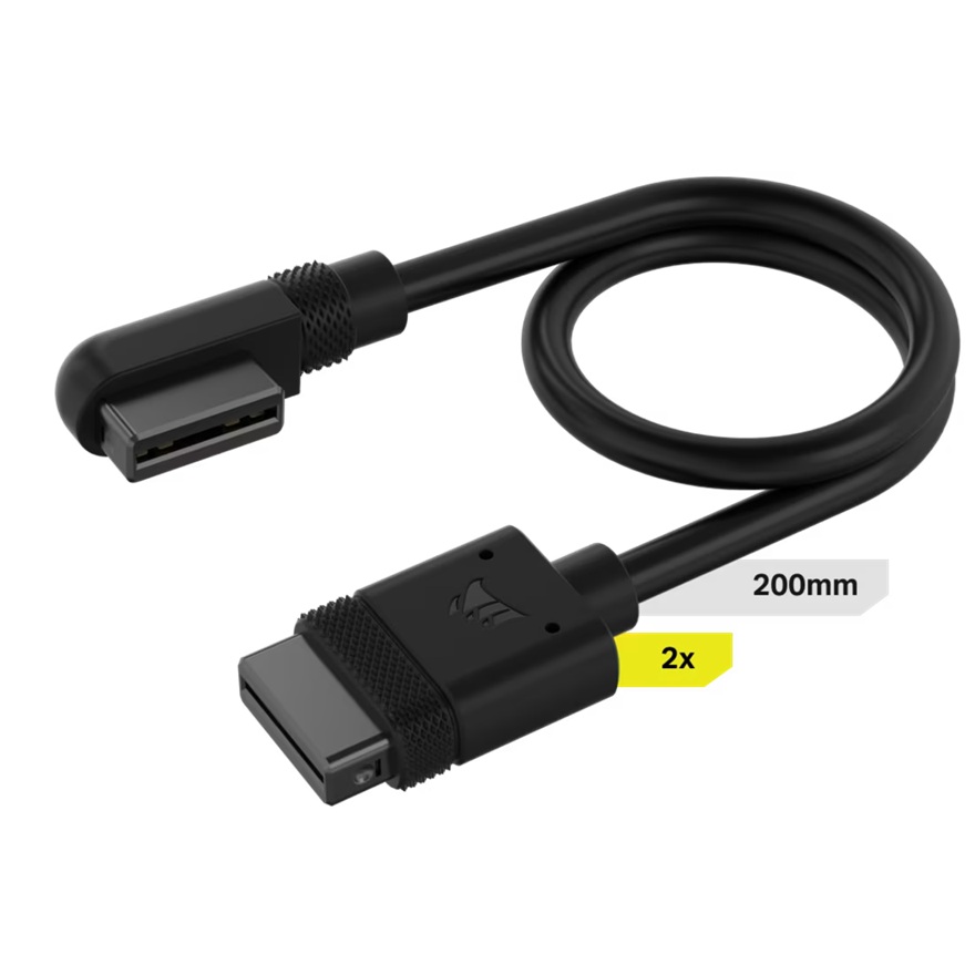 CAC-ICLK-CB20C2P-SSK Corsair iCUE LINK Cable, 2x 200mm with Straight/Slim 90° connectors, Black(LS)