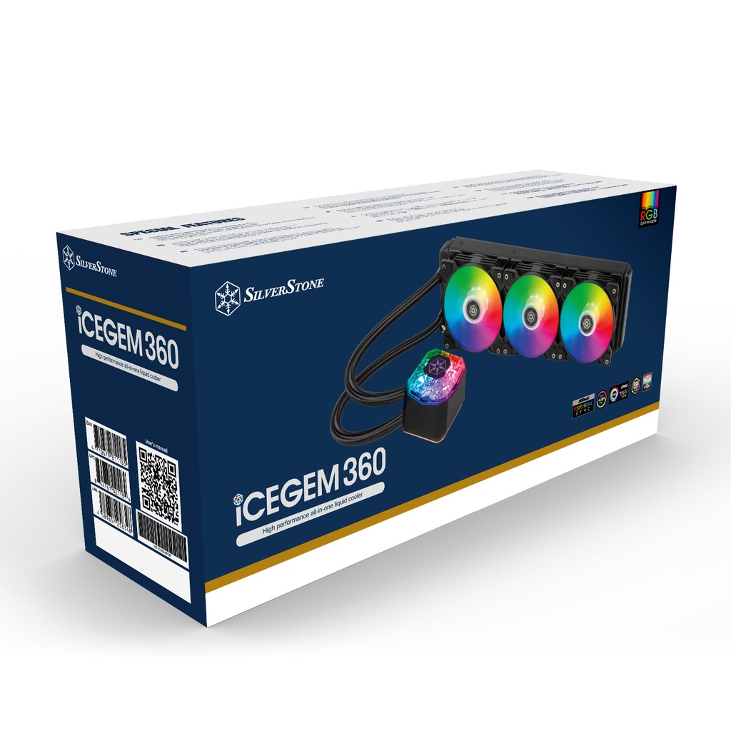 [PSS-SST-IG360-ARGB] PSS-SST-IG360-ARGB Silverstone IceGem 360 high-performance ARGB AIO liquid cooler with 3 x 120mm ARGB fans