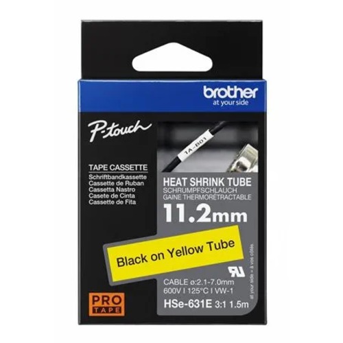 COB-HSE631E Brother HSE-631E - 11.2MM BLACK ON YELLLOW HEAT SHRINK TUBE CATRIDGE 3:1 (compatible with PT-E300VP/E550WVP/D800W/P750W/P900W/P950NW)