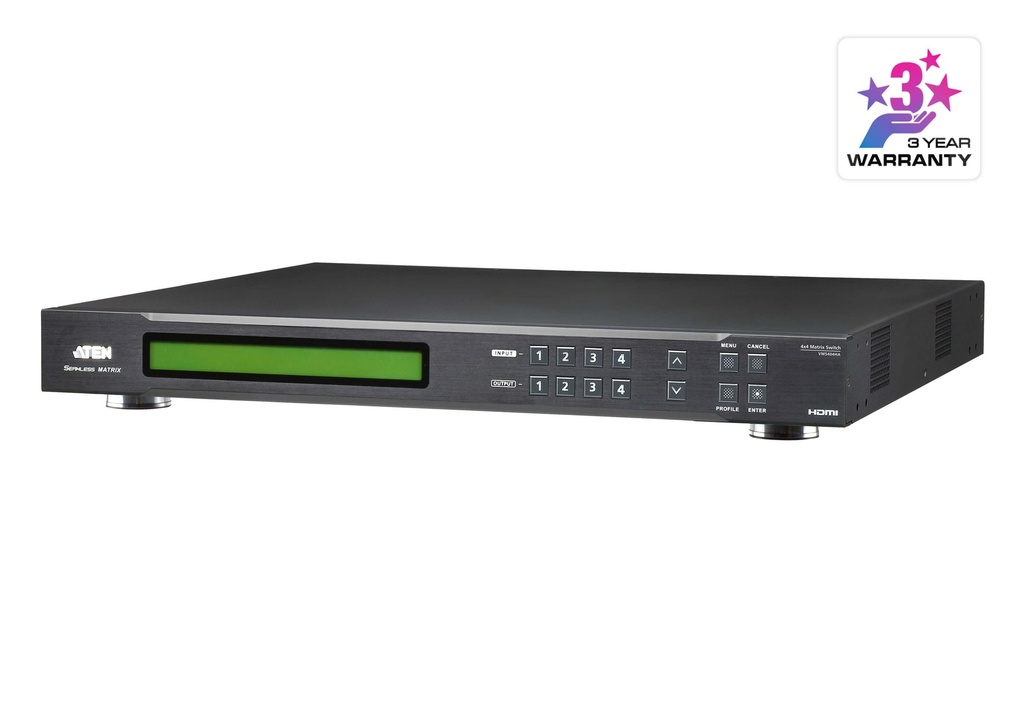 KVA-VM5404HA Aten 4 x 4 HDMI Matrix Switch with Scaler, Seamless Switching, FrameSync and Intuituve web GUI