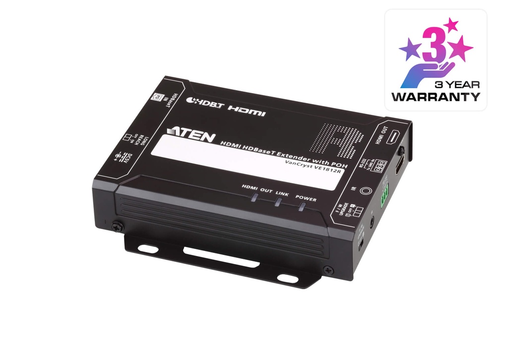 KVA-VE1812R Aten HDMI HDBaseT Receiver with POH, 1080p@150m with long reach mode, 4K@100m, bi-directional RS232 and IR channel