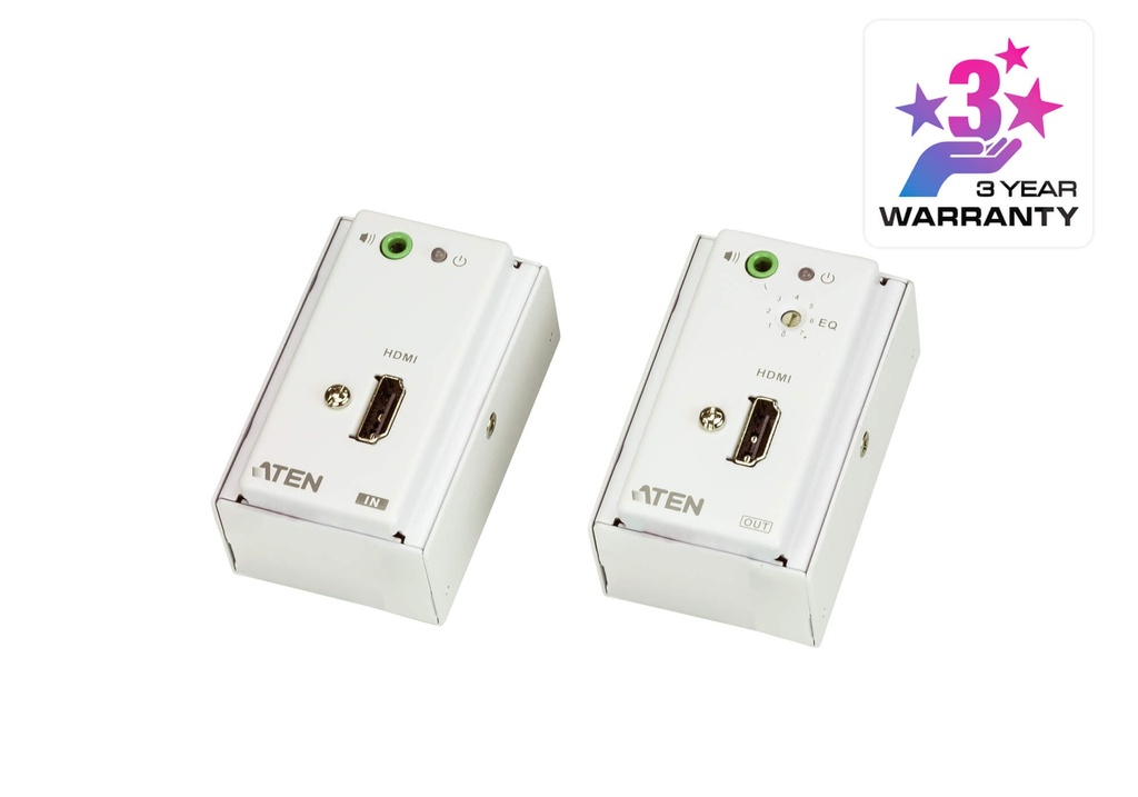 KVA-VE807 Aten HDMI Over 2 Cat 5 Extender with MK Wall Plate, supports up to 1080p @ 40m, 8-segment equalization adjustment switch