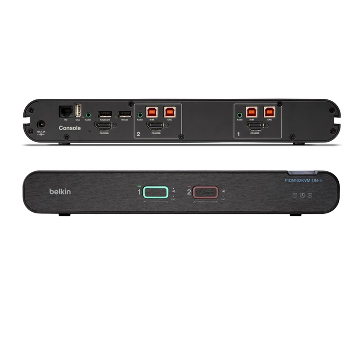 MPA-F1DN102KVM-UN-4 Belkin Universal 2nd Gen Secure KVM Switch w/ CAC - Black (F1DN102KVM-UN-4),12VDC 2.5A, 2 Years Warranty