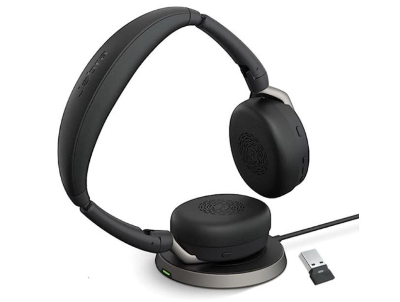SPJ-EVL2-65F-UC-A-ST Jabra Evolve2 65 Flex UC Stereo Bluetooth Headset, Link380a USB-A Dongle & Wireless Charging Stand Included, Foldable Design, 2Yr Warranty, ANC