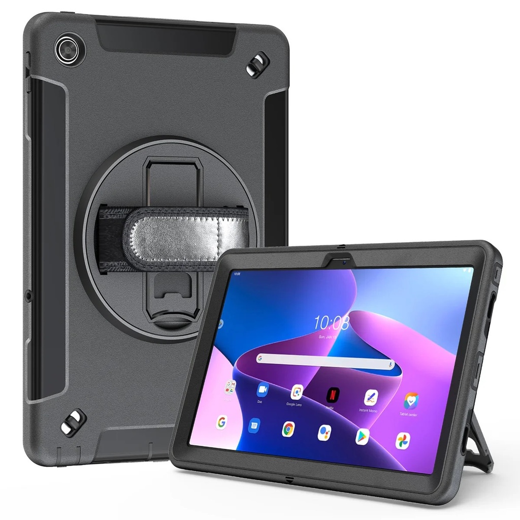 MPA-HDTLM11 USP Rugged Lenovo Tab M11 (11') Case + Screen Protector Black - Built-in-Kickstand, Hand & Shoulder Strap, DropProof, 5 Years Warranty