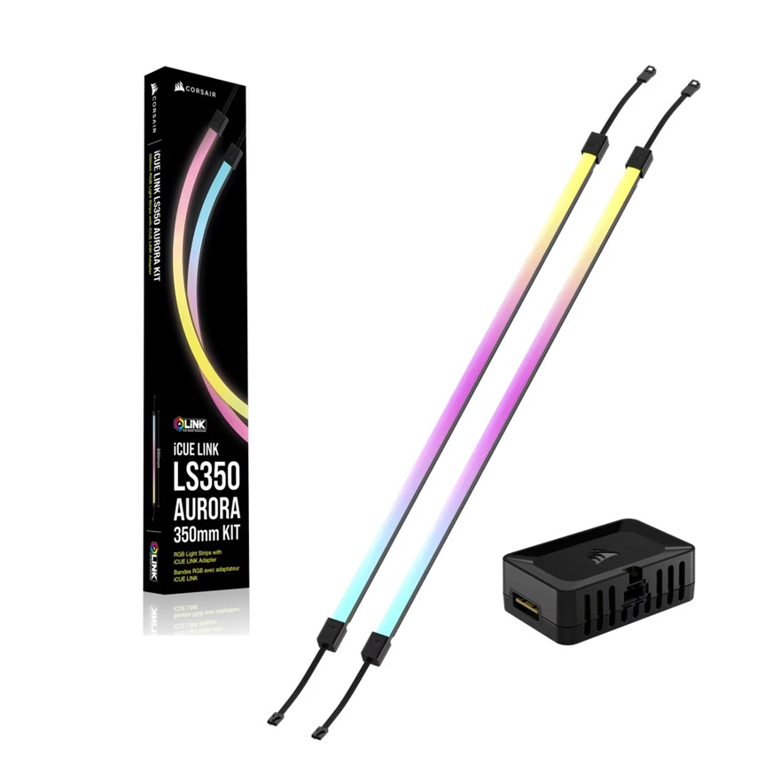 CAC-ICLK-LS350-350 Corsair iCUE LINK LS350 Aurora RGB Light Strips - 350mm Kit– 350×10×10mm, magnetic mount, black, addressable LEDs