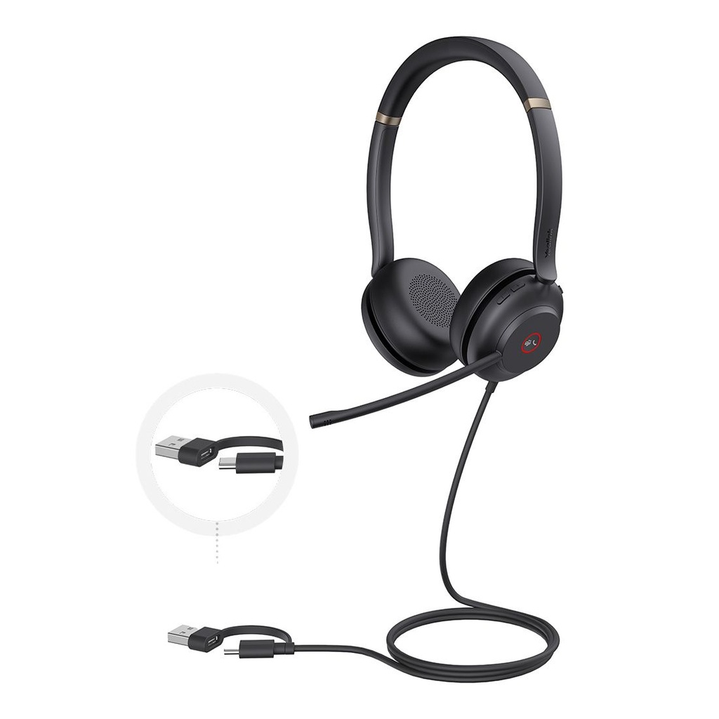 IPY-TEAMS-UH37-D-CA Yealink UH37 Dual MicrosoftTeams Certified USB Wired Headset USB-C/A PROFESSIONAL USB HEADSET Dual Noise-Cancelling, USB-C to USB-A adapter