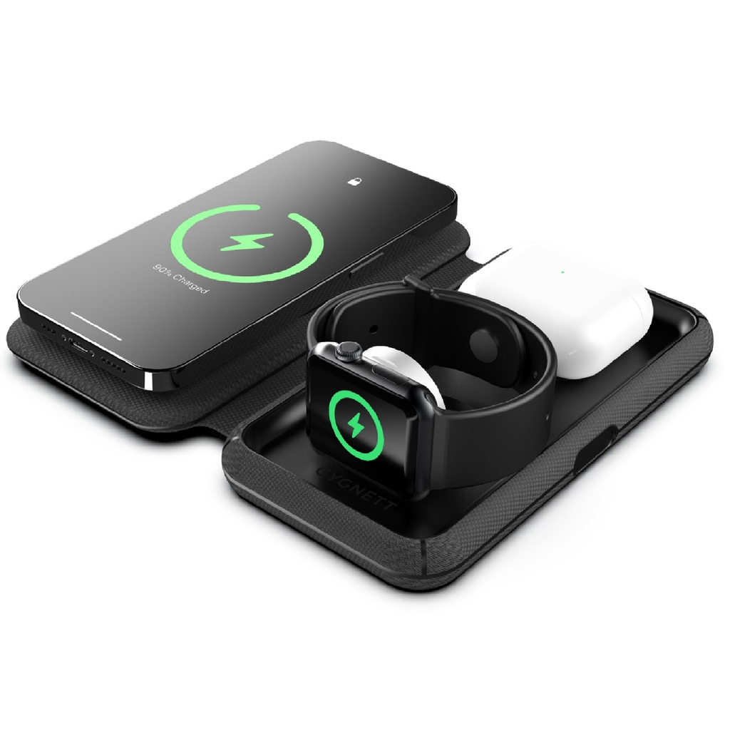 MPA-CY4530WIRDE Cygnett MagTravel 15W 3-in-1 Wireless Charger - BlacK (CY4530WIRDE),MagSafe & Qi2 Compatible,1M USB-C Cable, Perfect for Travel, 2 Years Warranty