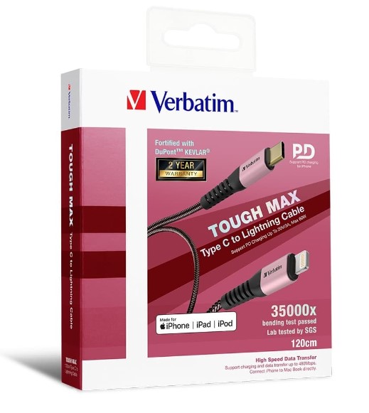 CBV-66050 (LS)Verbatim Type C to Lightning Cable with Kevlar 120cm Rose Gold