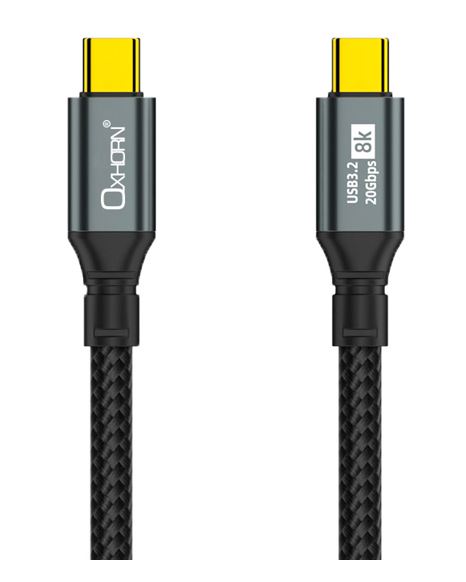 OXH-CB-CC-321 Oxhorn USB 3.2 Gen 2×2 1m USB-C to USB-C 20Gbps 8K@60Hz 20V 100W E-Marker Chip Black fast charging & Video cable Laptop Phones Tablet USB-C Device