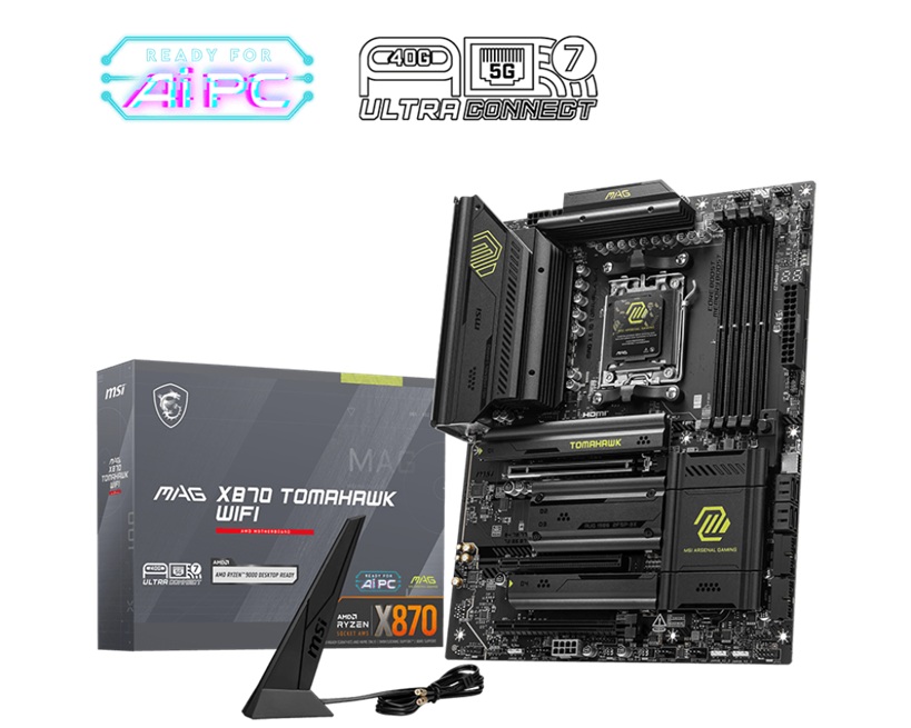 MBM-X870TOMAHAWKWF MSI MAG X870 TOMAHAWK WIFI, AMD AM5 ATX Motherboard 4x DDR5~256GB, 3x PCIe x16, 4x M.2, 5x USB 3.2, 4x USB2.0, 3x USB-C