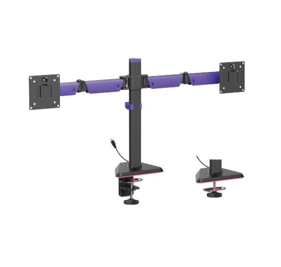 [MABT-LDT89-C024L] MABT-LDT89-C024L Brateck LDT89-C024L Matte Black Amethyst Articulating RGB Lighting Gaming Dual Monitor Arm, Fit Screen Size: 17'-32' (LS)
