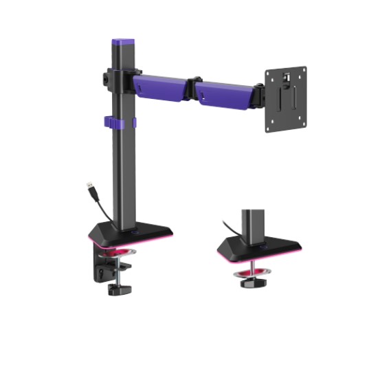 MABT-LDT89-C012L Brateck LDT89-C012L Articulating RGB Lighting Gaming Monitor Arm Matte Black, Fit Screen Size: 17'-40' Up to 12 KG (LS)